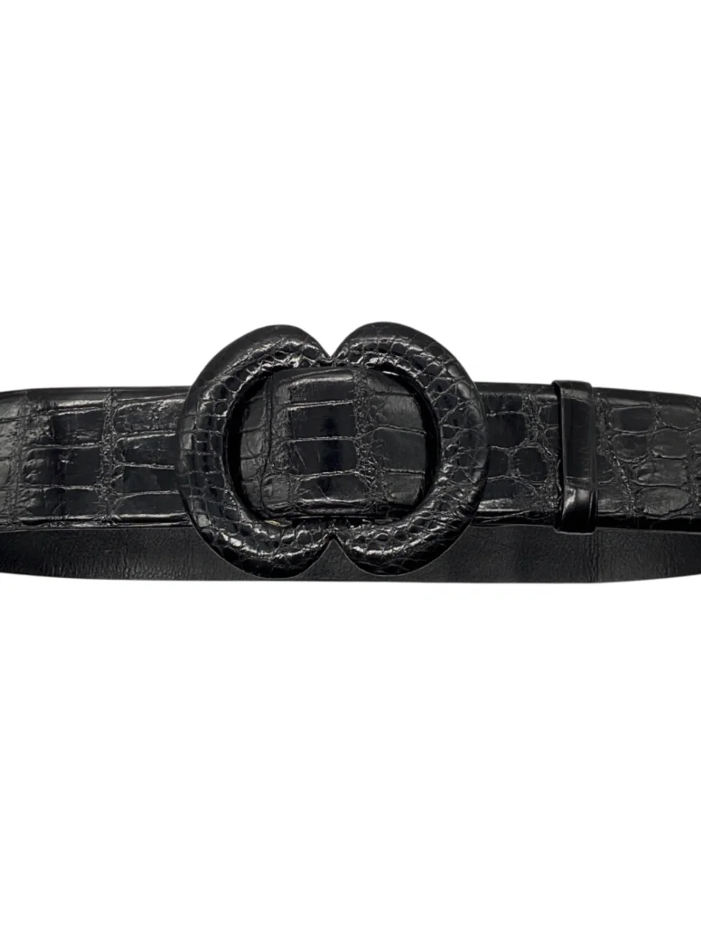 OSCAR DE LA RENTA BLACK GENUINE AMERICAN ALLIGATOR SKIN LEATHER WIDE BELT